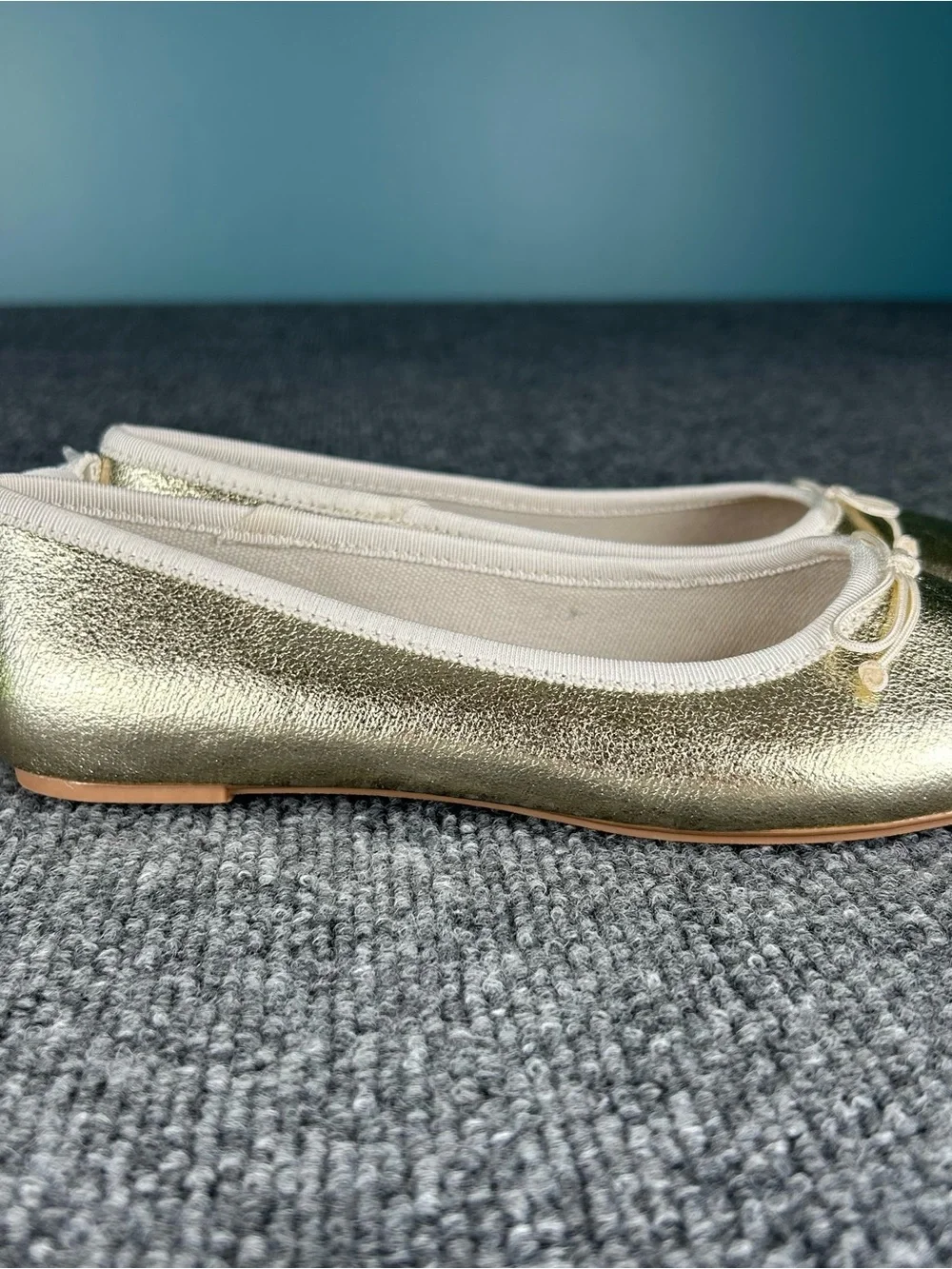 J Crew Girls 3 Gold Metallic Ballet Flats Bow Slip On Dress Casual Part